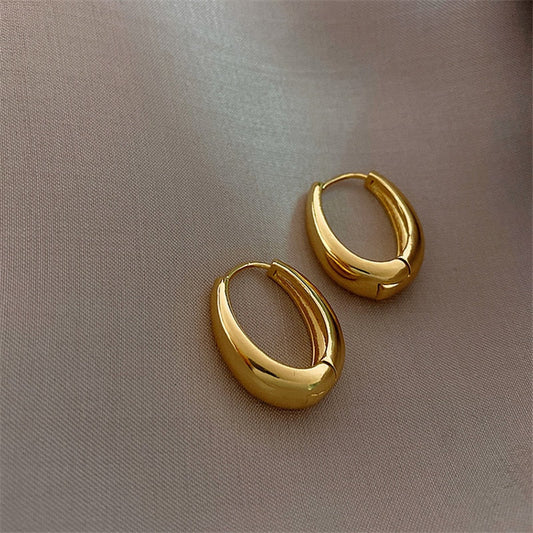 2024 New Classic Copper Alloy Smooth Metal Hoop Earrings For Woman Fashion Korean Jewelry Temperament  Daily Wear earrings