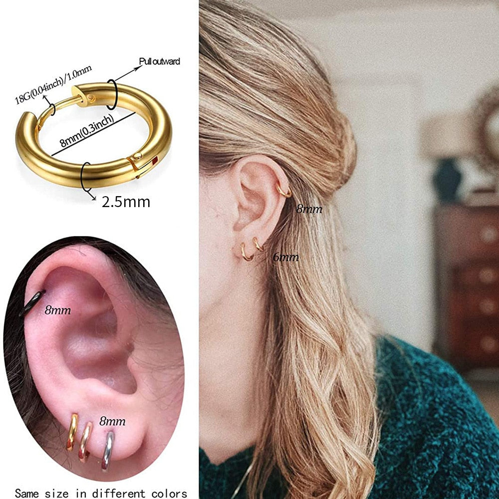 2024 New Simple Stainless Steel Small Hoop Earrings for Women Men Cartilage Ear Piercing Jewelry Pendientes Hombre Mujer