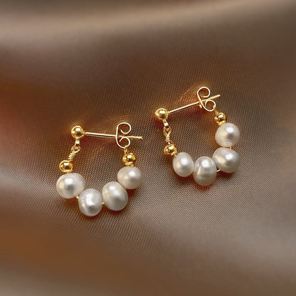 2024 Korean New Simple Temperament Circle Pearl Earrings Fashion Small Versatile Earrings  Jewelry